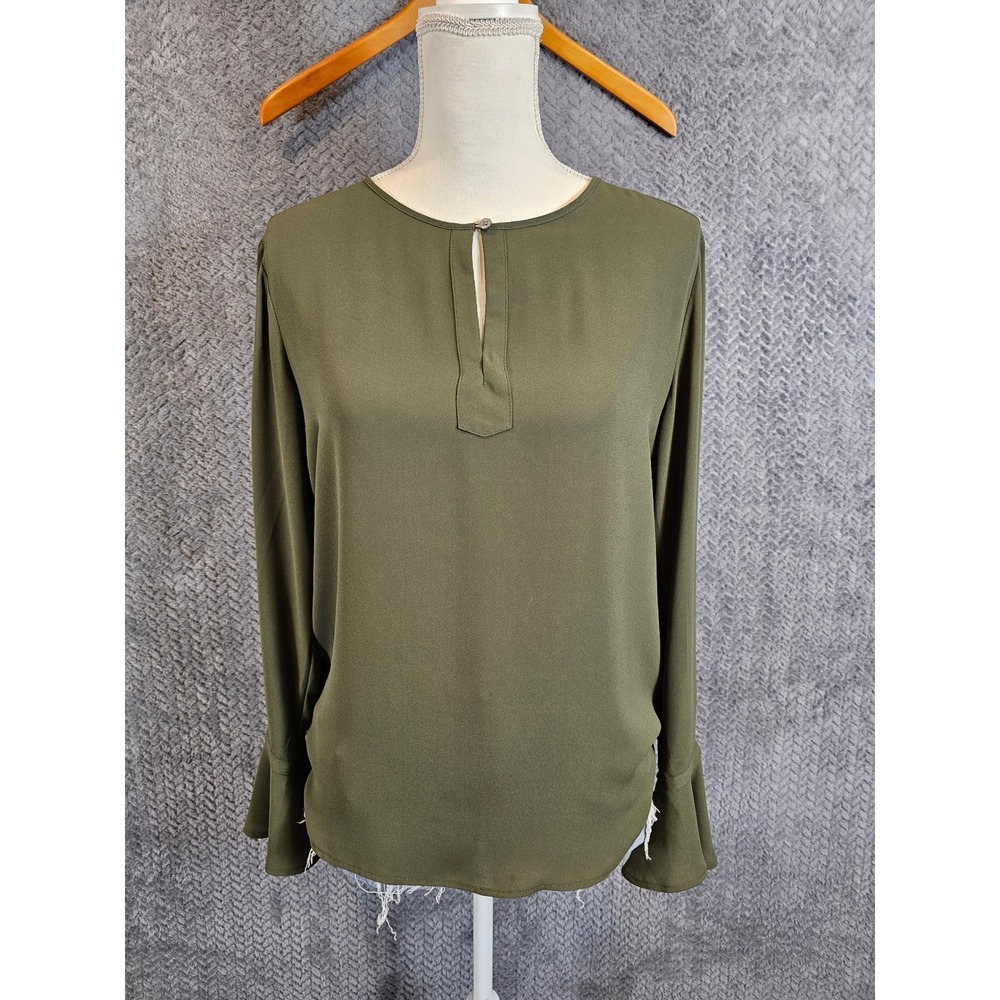 LOFT Womens Olive Green Keyhole Neck Bell Cuff Blouse Top Size S 462994